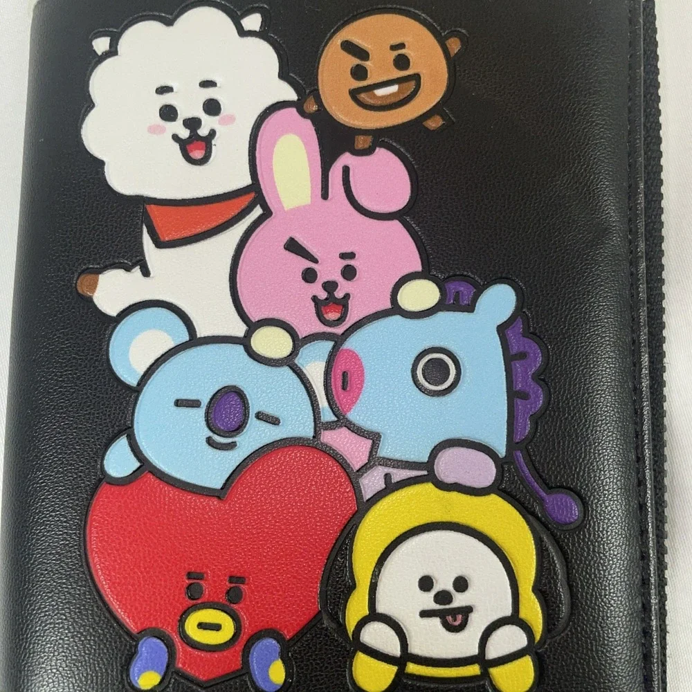 BT21 Line Friends Character Black Zip Around Long Wallet BTS K-Pop Graphic